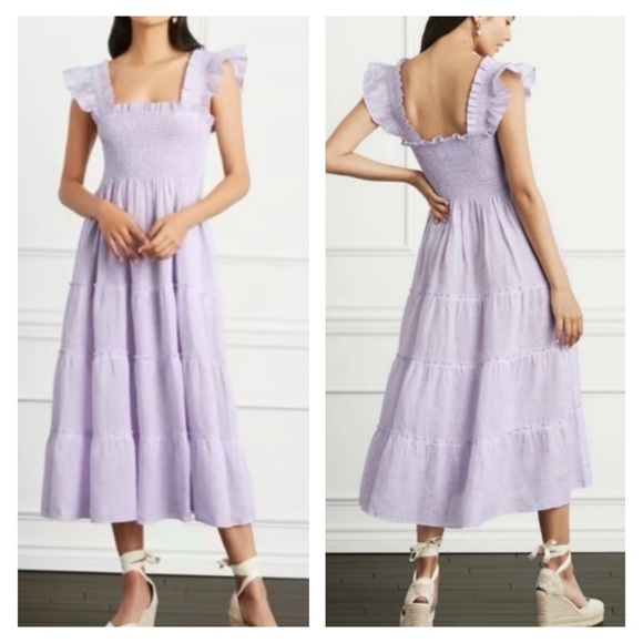 Hill House The Ellie Nap Dress Lilac Stripe 100% Linen XXL - Picture 1 of 5